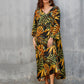 Women's Leaf Print V-Neck Maxi Beach Caftan Cover Up