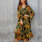 Women's Leaf Print V-Neck Maxi Beach Caftan Cover Up