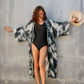 Grey Flowy Beach Kimono: Women's Long Open-Front Swimsuit Cover-Up