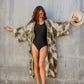 Grey Flowy Beach Kimono: Women's Long Open-Front Swimsuit Cover-Up