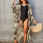 Grey Flowy Beach Kimono: Women's Long Open-Front Swimsuit Cover-Up