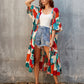 Women's Flowy Blue Beach Kimono Swimsuit Cover-Up with Belt