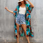 Women's Flowy Blue Beach Kimono Swimsuit Cover-Up with Belt