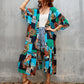 Women's Flowy Blue Beach Kimono Swimsuit Cover-Up with Belt