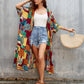 Women's Flowy Blue Beach Kimono Swimsuit Cover-Up with Belt