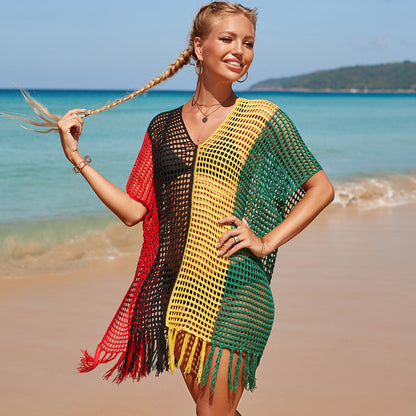 V-Neck Crochet Tassel Coverups - Women's Swimwear