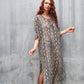 Women's V-Neck Snake Print Beach Kaftan Cover Up with Side Split