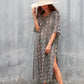 Women's V-Neck Snake Print Beach Kaftan Cover Up with Side Split