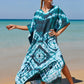 Colorful Print Plus Size Swimsuit Cover Up - V-Neck Kaftans