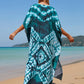 Colorful Print Plus Size Swimsuit Cover Up - V-Neck Kaftans