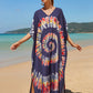 Colorful Print Plus Size Swimsuit Cover Up - V-Neck Kaftans