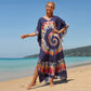 Colorful Print Plus Size Swimsuit Cover Up - V-Neck Kaftans