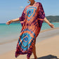 Colorful Print Plus Size Swimsuit Cover Up - V-Neck Kaftans