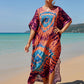 Colorful Print Plus Size Swimsuit Cover Up - V-Neck Kaftans