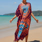 Colorful Print Plus Size Swimsuit Cover Up - V-Neck Kaftans