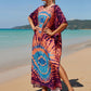 Colorful Print Plus Size Swimsuit Cover Up - V-Neck Kaftans