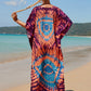 Colorful Print Plus Size Swimsuit Cover Up - V-Neck Kaftans