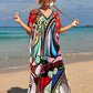 Colorful Print Plus Size Swimsuit Cover Up - V-Neck Kaftans