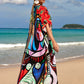 Colorful Print Plus Size Swimsuit Cover Up - V-Neck Kaftans