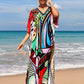 Colorful Print Plus Size Swimsuit Cover Up - V-Neck Kaftans