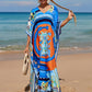 Colorful Print Plus Size Swimsuit Cover Up - V-Neck Kaftans