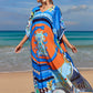 Colorful Print Plus Size Swimsuit Cover Up - V-Neck Kaftans