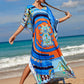 Colorful Print Plus Size Swimsuit Cover Up - V-Neck Kaftans