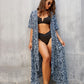 Blue Floral Print Chiffon Beach Kimono for Women's Swim Cover Up