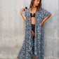 Blue Floral Print Chiffon Beach Kimono for Women's Swim Cover Up