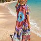 Colorful Print Plus Size Swimsuit Cover Up - V-Neck Kaftans