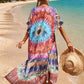 Colorful Print Plus Size Swimsuit Cover Up - V-Neck Kaftans