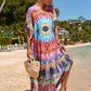 Colorful Print Plus Size Swimsuit Cover Up - V-Neck Kaftans