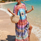 Colorful Print Plus Size Swimsuit Cover Up - V-Neck Kaftans