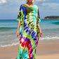 Colorful Print Plus Size Swimsuit Cover Up - V-Neck Kaftans