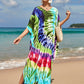 Colorful Print Plus Size Swimsuit Cover Up - V-Neck Kaftans