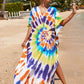 Colorful Print Plus Size Swimsuit Cover Up - V-Neck Kaftans