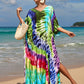 Colorful Print Plus Size Swimsuit Cover Up - V-Neck Kaftans