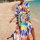 Colorful Print Plus Size Swimsuit Cover Up - V-Neck Kaftans