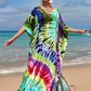 Colorful Print Plus Size Swimsuit Cover Up - V-Neck Kaftans