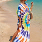 Colorful Print Plus Size Swimsuit Cover Up - V-Neck Kaftans