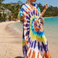 Colorful Print Plus Size Swimsuit Cover Up - V-Neck Kaftans