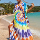 Colorful Print Plus Size Swimsuit Cover Up - V-Neck Kaftans