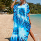 Colorful Print Plus Size Swimsuit Cover Up - V-Neck Kaftans