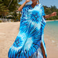 Colorful Print Plus Size Swimsuit Cover Up - V-Neck Kaftans