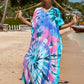 Colorful Print Plus Size Swimsuit Cover Up - V-Neck Kaftans