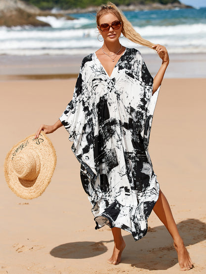 Plus Size Zebra Print Beach Caftan Dress