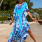 Colorful Print Plus Size Swimsuit Cover Up - V-Neck Kaftans