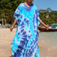 Colorful Print Plus Size Swimsuit Cover Up - V-Neck Kaftans