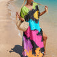 Colorful Print Plus Size Swimsuit Cover Up - V-Neck Kaftans