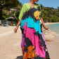 Colorful Print Plus Size Swimsuit Cover Up - V-Neck Kaftans